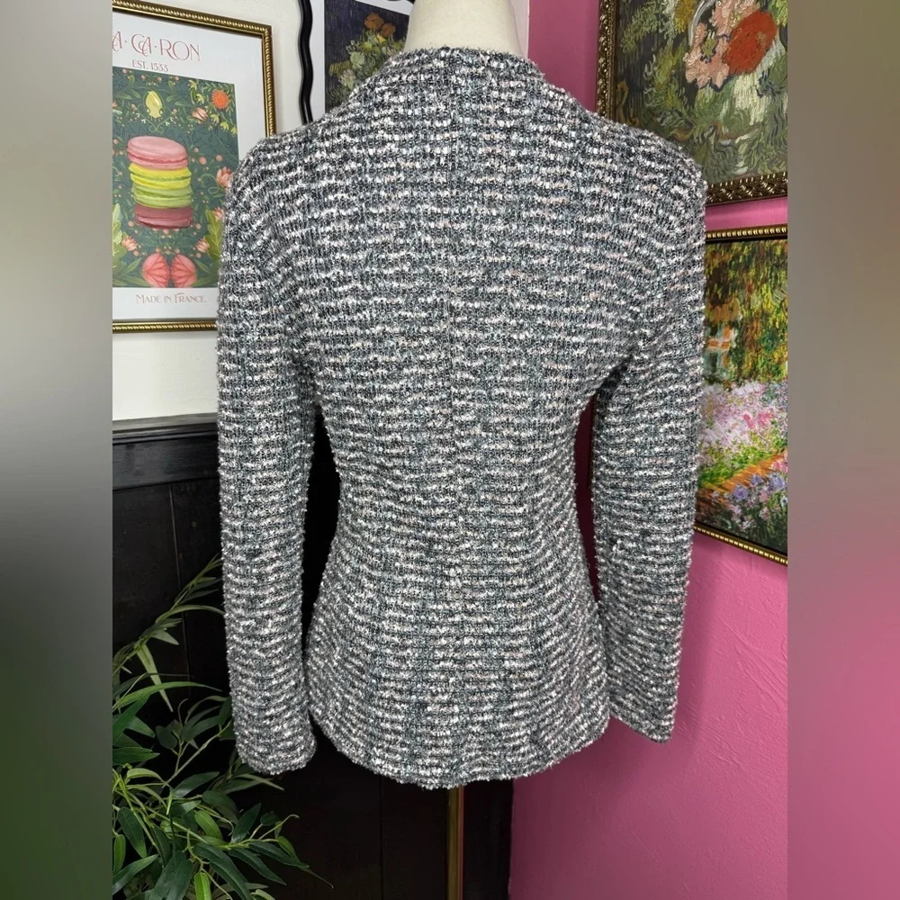 RINASCIMENTO Sequins Striped Tweed Long Sleeve Top Mock Neck Sz XL